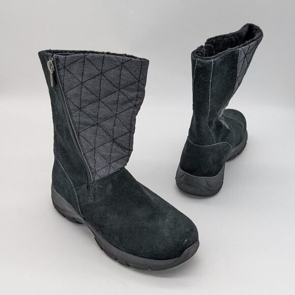 Lands' End Women's Black Quilted Suede All Weather Mid-calf Side Zip Boot Size 8 - Picture 1 of 9